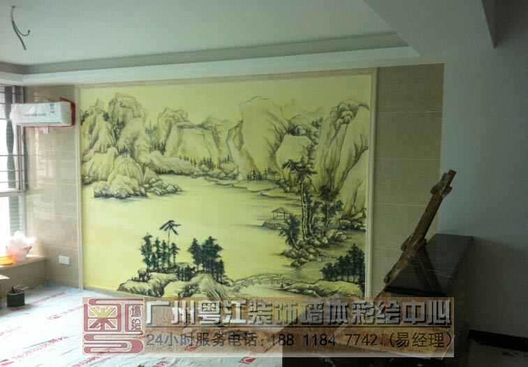 背景墙手绘山水画
